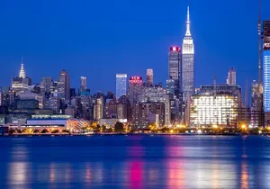 NYC: Harbor Skyline and NYC Lights and Statue of Liberty