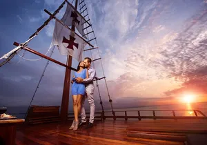 Romantic Dinner in the Spanish Galeon with Sax in Cancun. Lobster & Beef menu.