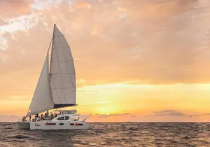Luxury Sailboat at Sunset in Cancun