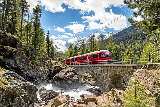 Swiss Alps Bernina Red Train and St.Moritz Tour from Milan