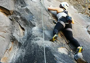 Rock climbing in natural space.