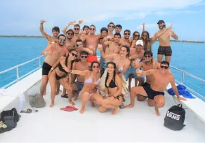 Drinks & Comfortable Beach Club at Isla Mujeres! Catamaran Tour