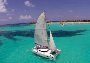 Party at Isla Mujeres Catamaran Open Bar! Half-Day Luxury Tour