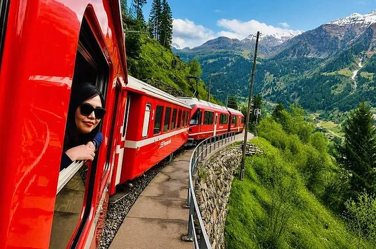Swiss Alps Bernina Red Train and St.Moritz Tour from Milan