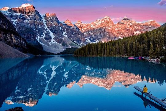 Sunrise at Moraine Lake & Lake Louise from Calgary/Canmore/Banff