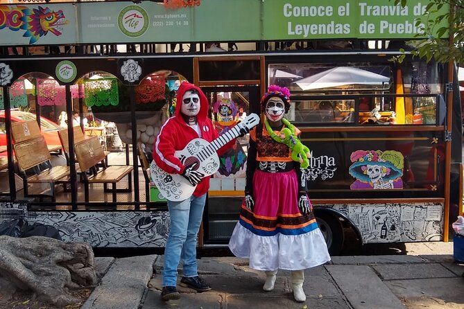 Day of the Dead Tram on a double decker bus