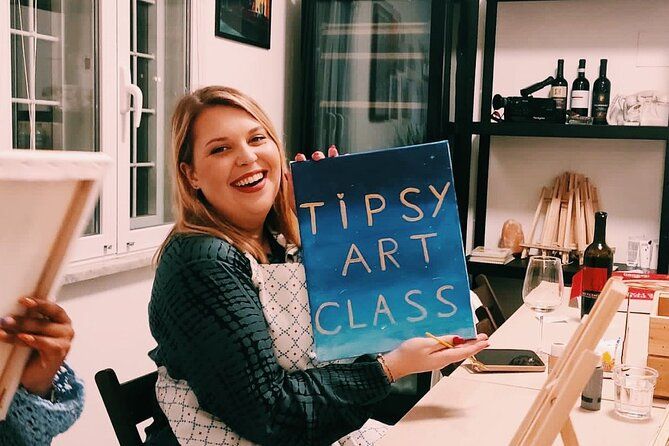 Paint and Free Flowing Wine Art Class in Rome with Pizza