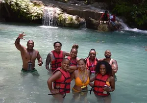 Blue Hole Waterfalls + Bamboo River Rafting Tour from Ocho Rios