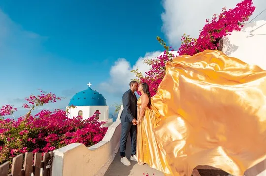 Santorini Flying Dresses Photoshoot