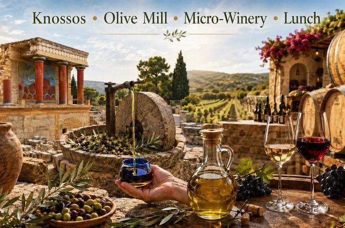 Small Group: Knossos, Olive Oil, Winery & Raki with Lunch