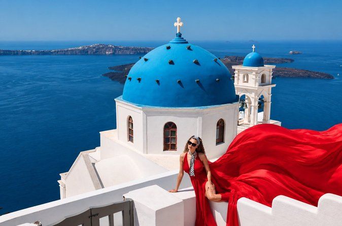 Exclusive Santorini Flying Dress Photoshoot with Pickup
