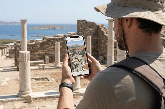 Mykonos Sunset Cruise to Rhenia, 3D Self-Tour of Delos, Dinner