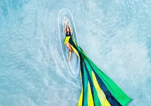 Flying Dress Clear Kayak/Boat Drone Photo Shoot in Montego Bay
