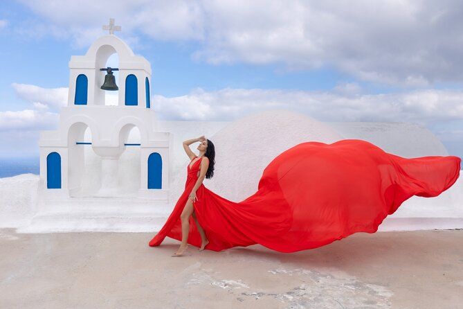 Santorini Flying Dress Photoshoot with a Pro Photographer