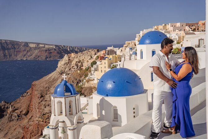 Oia Couple Photo Shoot Private Entry to Blue Domes skip the lines