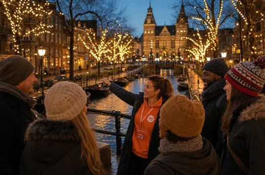 Amsterdam Christmas Walk with hot drink and Dutch treat