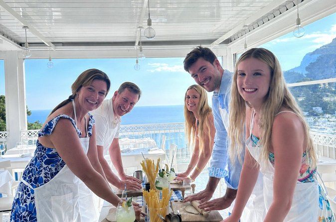 Small Group Capri Pasta Making Class, Tiramisù, Wine and Sea View