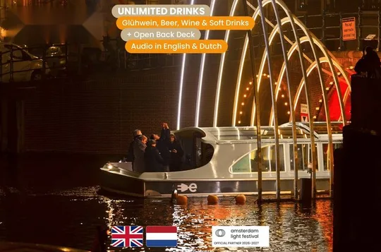 Amsterdam Light Festival Panoramic glass Roof Cruise with drinks