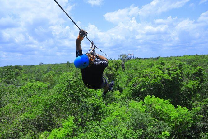 Cenote Jungle Adventure with Zipline circuit, transport & snacks