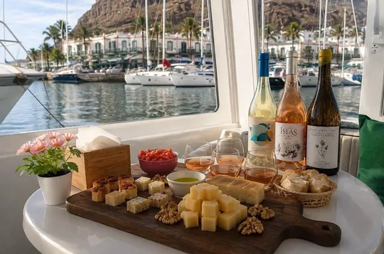 Puerto de Mogán: Boat Cruise + Dockside Wine Pairing