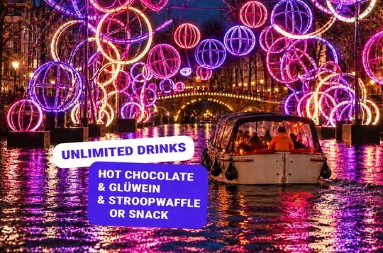 Amsterdam Light Festival: Kanalrundfart + Bidge & Ubegrænsede Drikkevarer