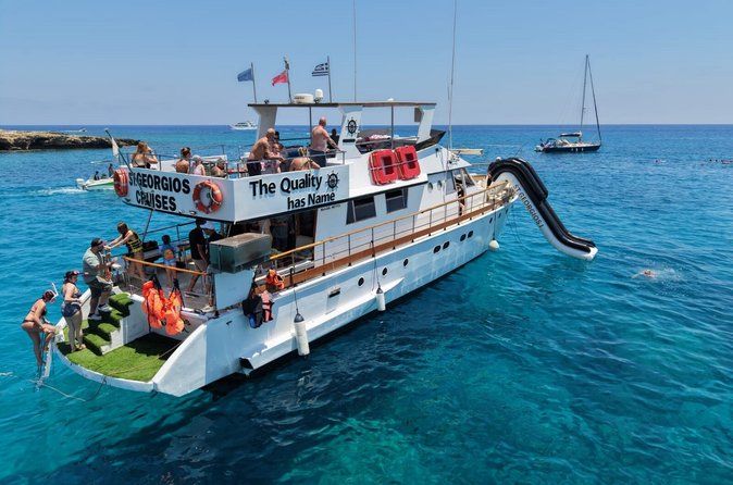 Protaras: Waterworld Cruise. Blue Lagoon & Turtle Bay. With slide