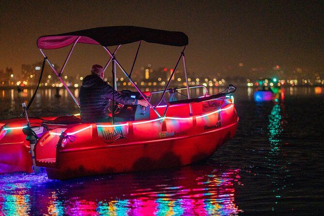 Glow Electric Boat night date experience in San Diego Bay