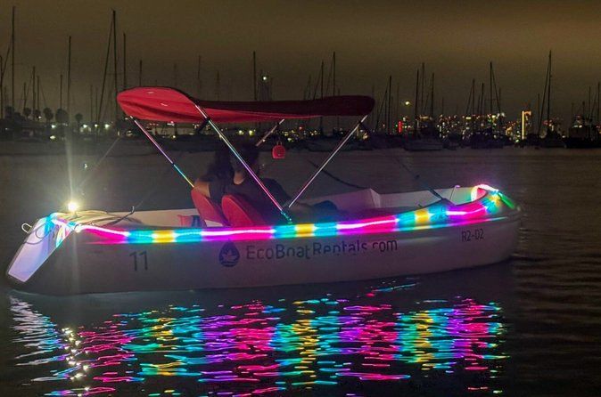Glow Electric Boat night date experience in San Diego Bay