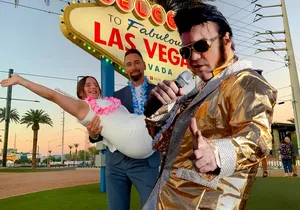 Gold Elvis Wedding or Vow Renewal at Las Vegas Sign