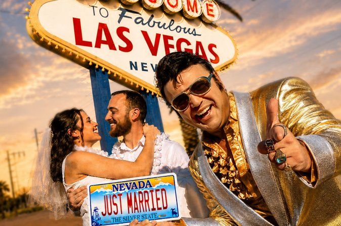 Gold Elvis Wedding or Vow Renewal at Las Vegas Sign