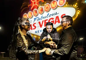 Goth Wedding or Vow Renewal at Vegas Sign with Props and Photos