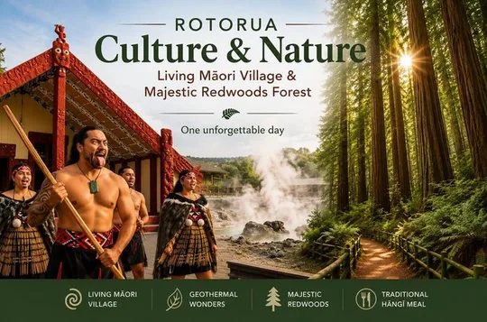 Auckland : Rotorua Maori Village w Redwoods, Haka and Hangi Lunch