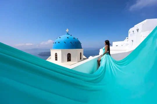 Flying Dress Santorini with pick up from your hotel & drop off