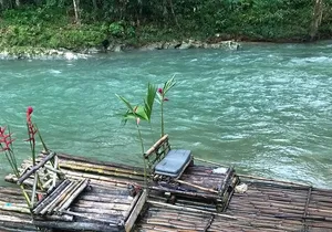 Bamboo Rafting with lime stone