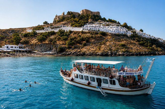 Faliraki: Lindos Boat Cruise with Swim stops & Free Time