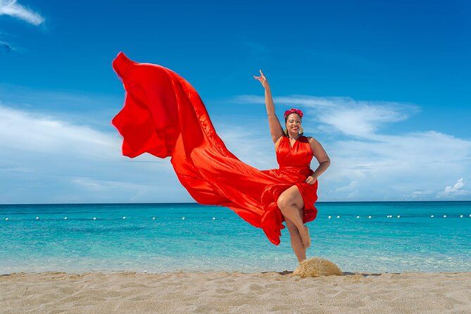 Flying Dress Photoshoot at Doctors Cave Beach Montego Bay Jamaica