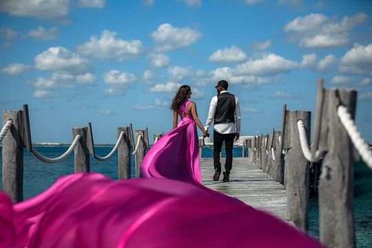 Flying Dress Photo Shoot in the Mexican Caribbean
