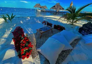 romantic picnic with a view of the caribbean sea