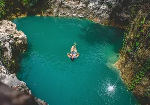 Relaxation activity in two cenotes with food included.