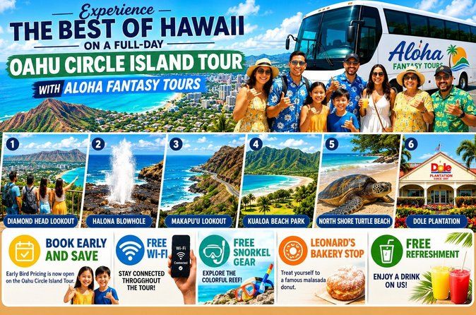 Oahu: Full-Day Circle Island Tour | Beach Stop, Free WiFi & Perks