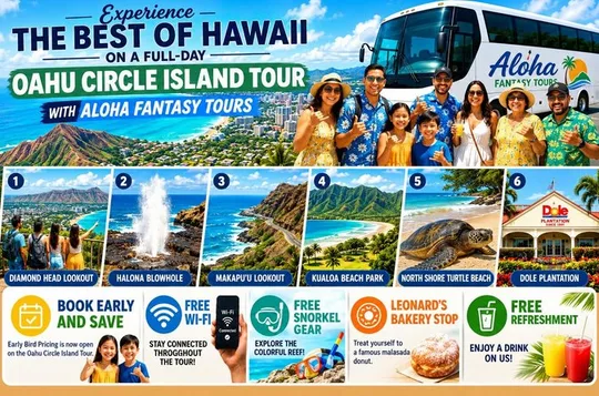 Oahu: Full-Day Circle Island Tour | Beach Stop, Free WiFi & Perks