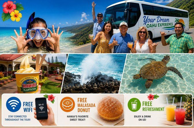 Oahu: Full-Day Circle Island Tour with Beach Stop & Free Wi-Fi