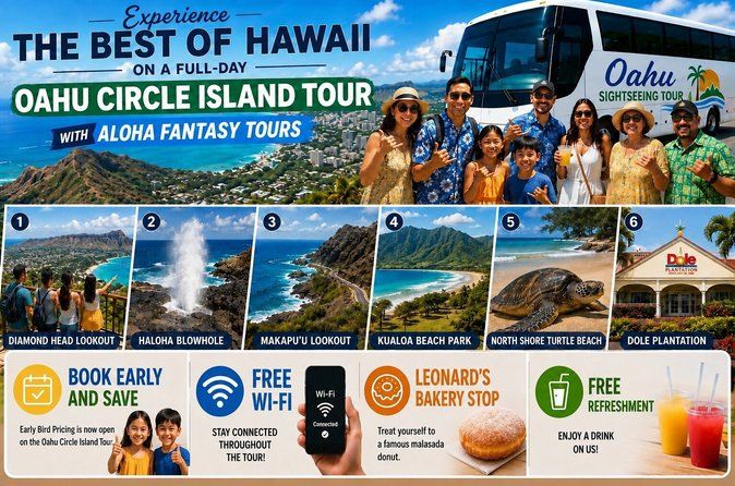 Oahu: Full-Day Circle Island Tour with Beach Stop & Free Wi-Fi