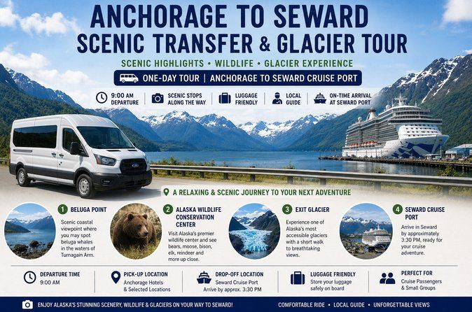 Anchorage to Seward Cruise Transfer with Exit Glacier