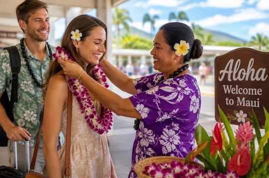 Traditional Hawaiian Lei Greeting in Maui Airport