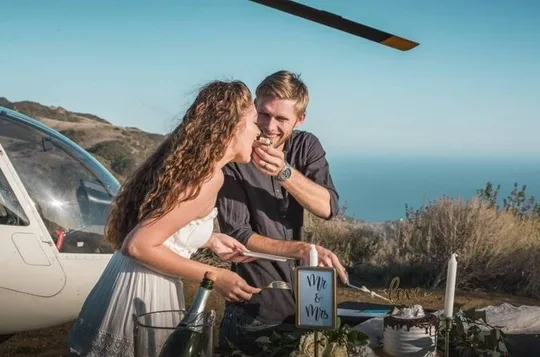 Malibu Mountain Top Helicopter Elopement with Wedding Ceremony