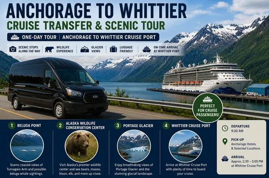 Anchorage to Whittier Cruise Transfer with Wildlife